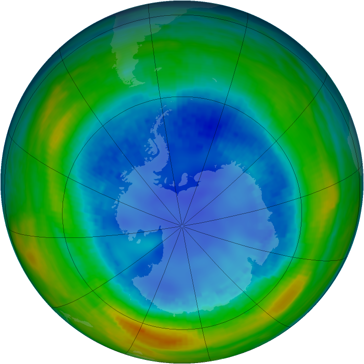 Antarctic ozone map for 19 August 1992